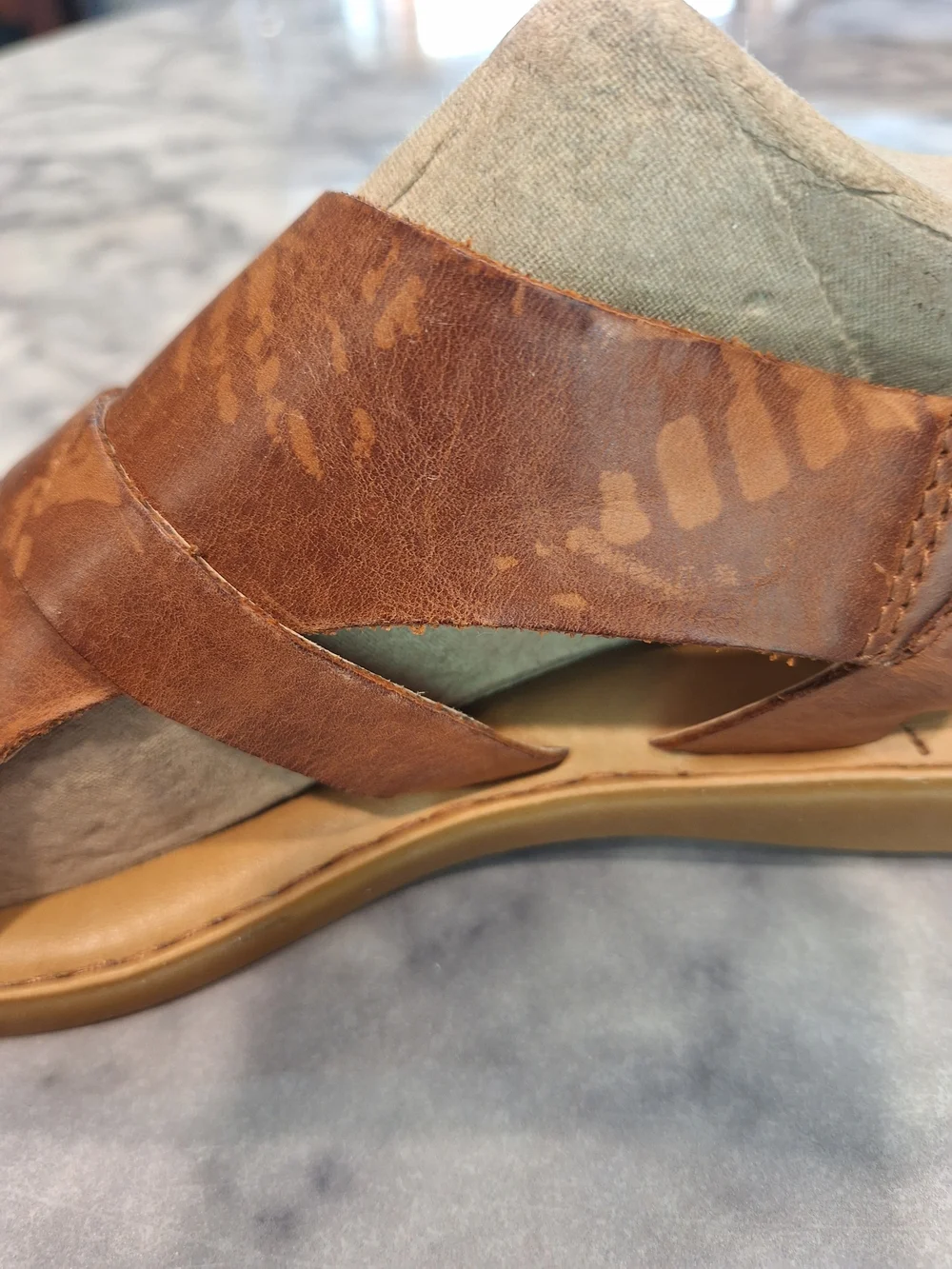 NEW Born 11M Tan Leather Slingback Sandals. Minor Defect